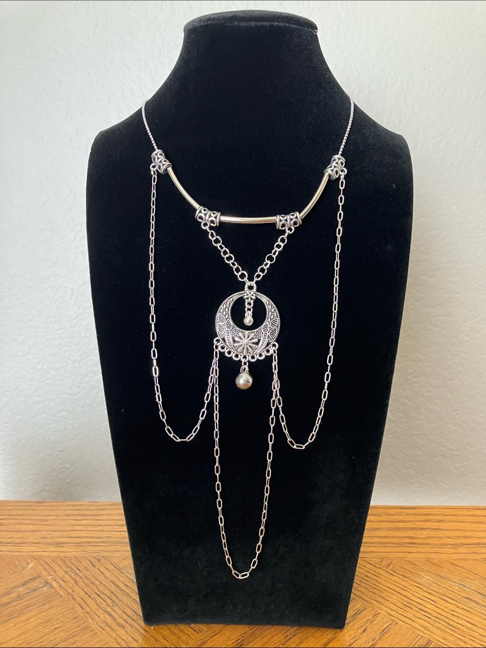 Silver Tone Layered Boho Necklace